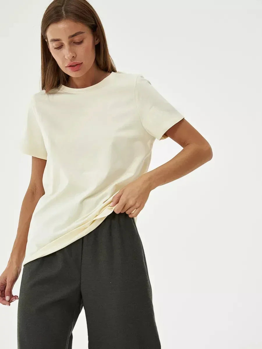 Bornladies Summer 100% Cotton Women's T-Shirt Bottoming Basic Fashionable Solid Lady Short Sleeve Loose Tops Shirts 230g/㎡ Tops