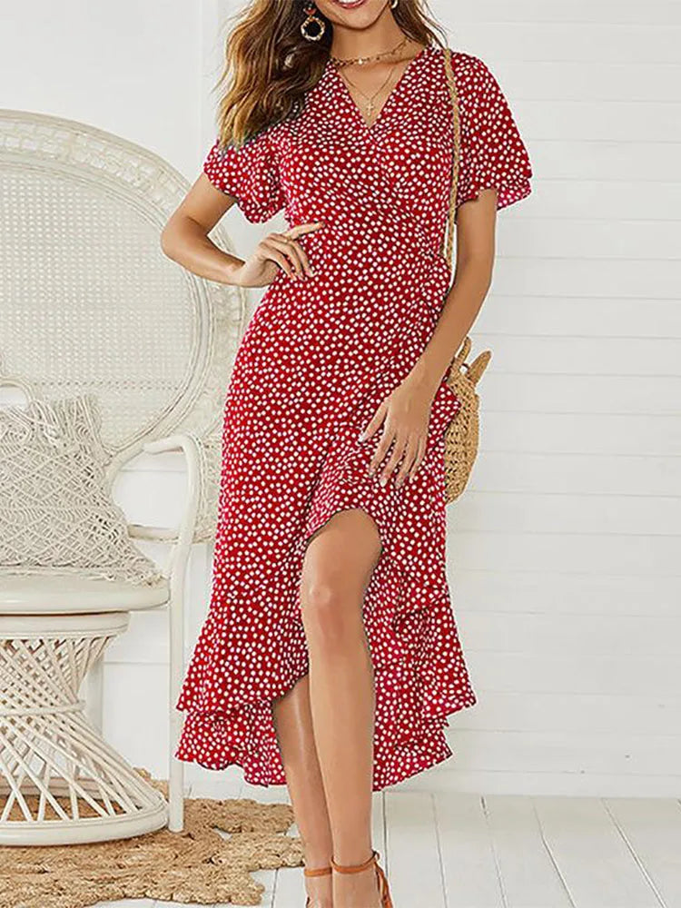 Summer Beach Maxi Dress Women Floral Print
