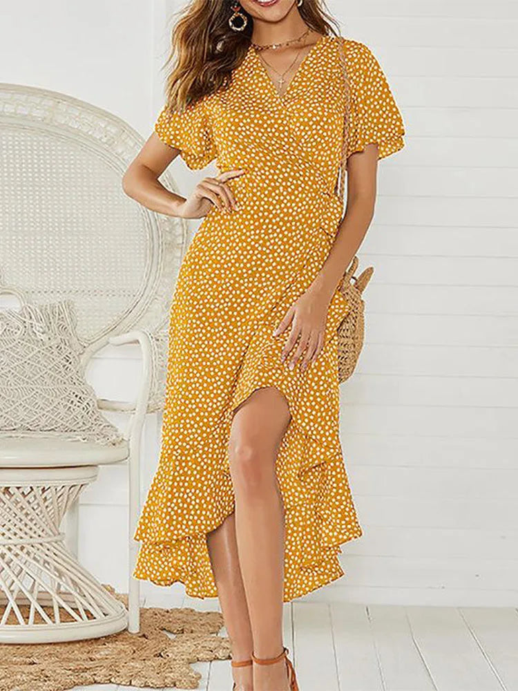 Summer Beach Maxi Dress Women Floral Print