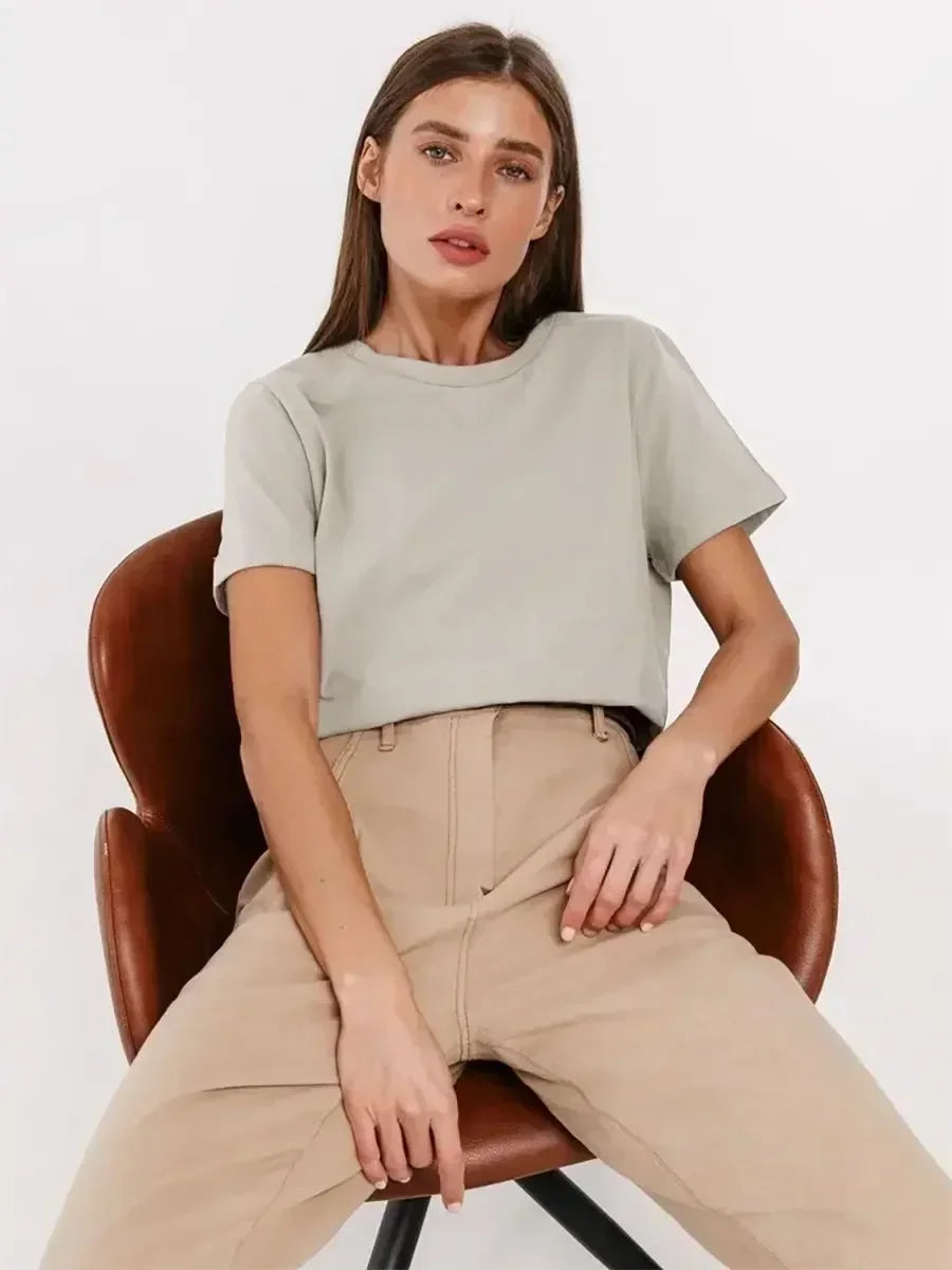Bornladies Summer 100% Cotton Women's T-Shirt Bottoming Basic Fashionable Solid Lady Short Sleeve Loose Tops Shirts 230g/㎡ Tops