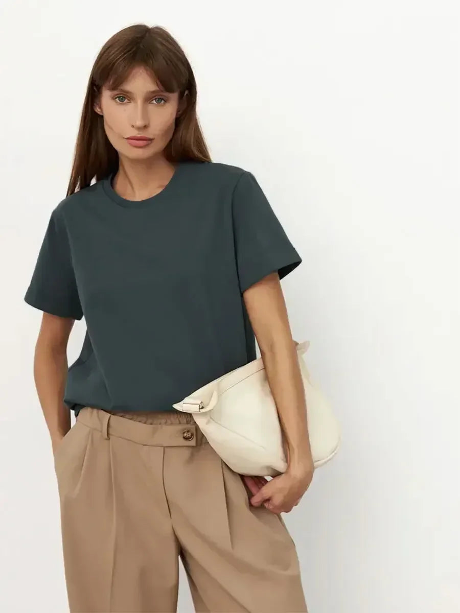 Bornladies Summer 100% Cotton Women's T-Shirt Bottoming Basic Fashionable Solid Lady Short Sleeve Loose Tops Shirts 230g/㎡ Tops