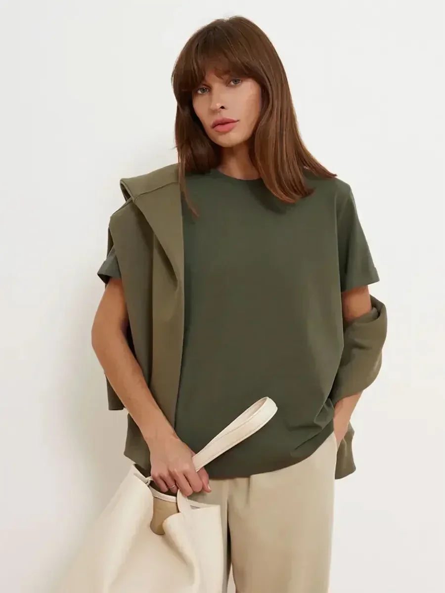 Bornladies Summer 100% Cotton Women's T-Shirt Bottoming Basic Fashionable Solid Lady Short Sleeve Loose Tops Shirts 230g/㎡ Tops