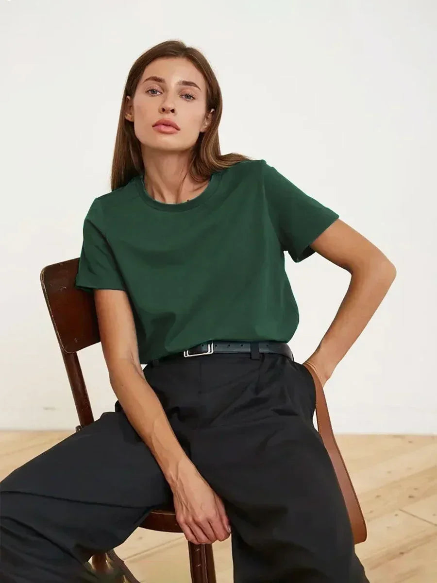 Bornladies Summer 100% Cotton Women's T-Shirt Bottoming Basic Fashionable Solid Lady Short Sleeve Loose Tops Shirts 230g/㎡ Tops
