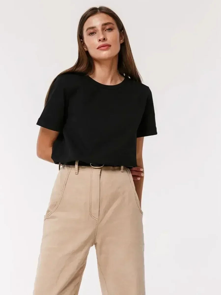 Bornladies Summer 100% Cotton Women's T-Shirt Bottoming Basic Fashionable Solid Lady Short Sleeve Loose Tops Shirts 230g/㎡ Tops