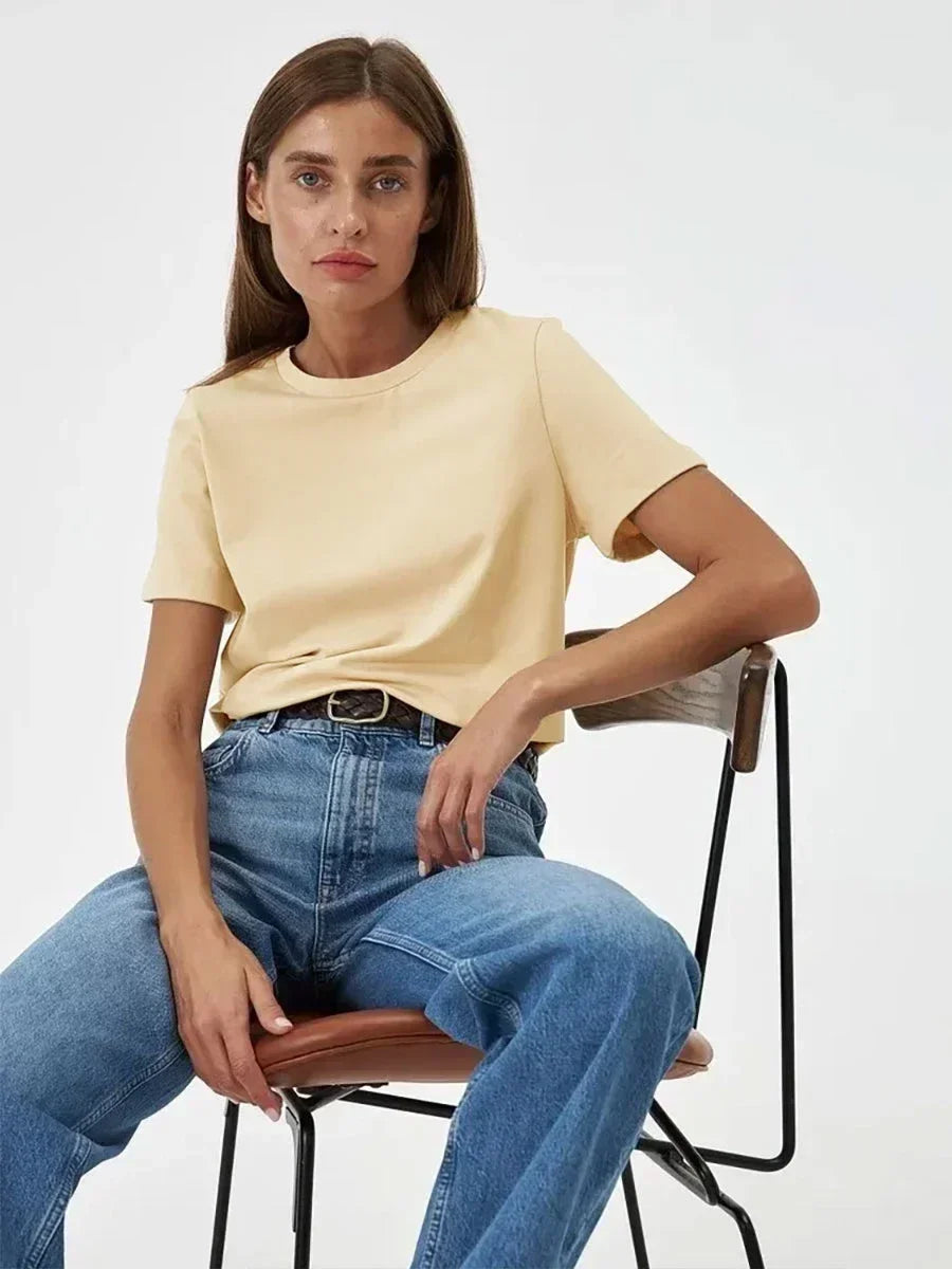 Bornladies Summer 100% Cotton Women's T-Shirt Bottoming Basic Fashionable Solid Lady Short Sleeve Loose Tops Shirts 230g/㎡ Tops