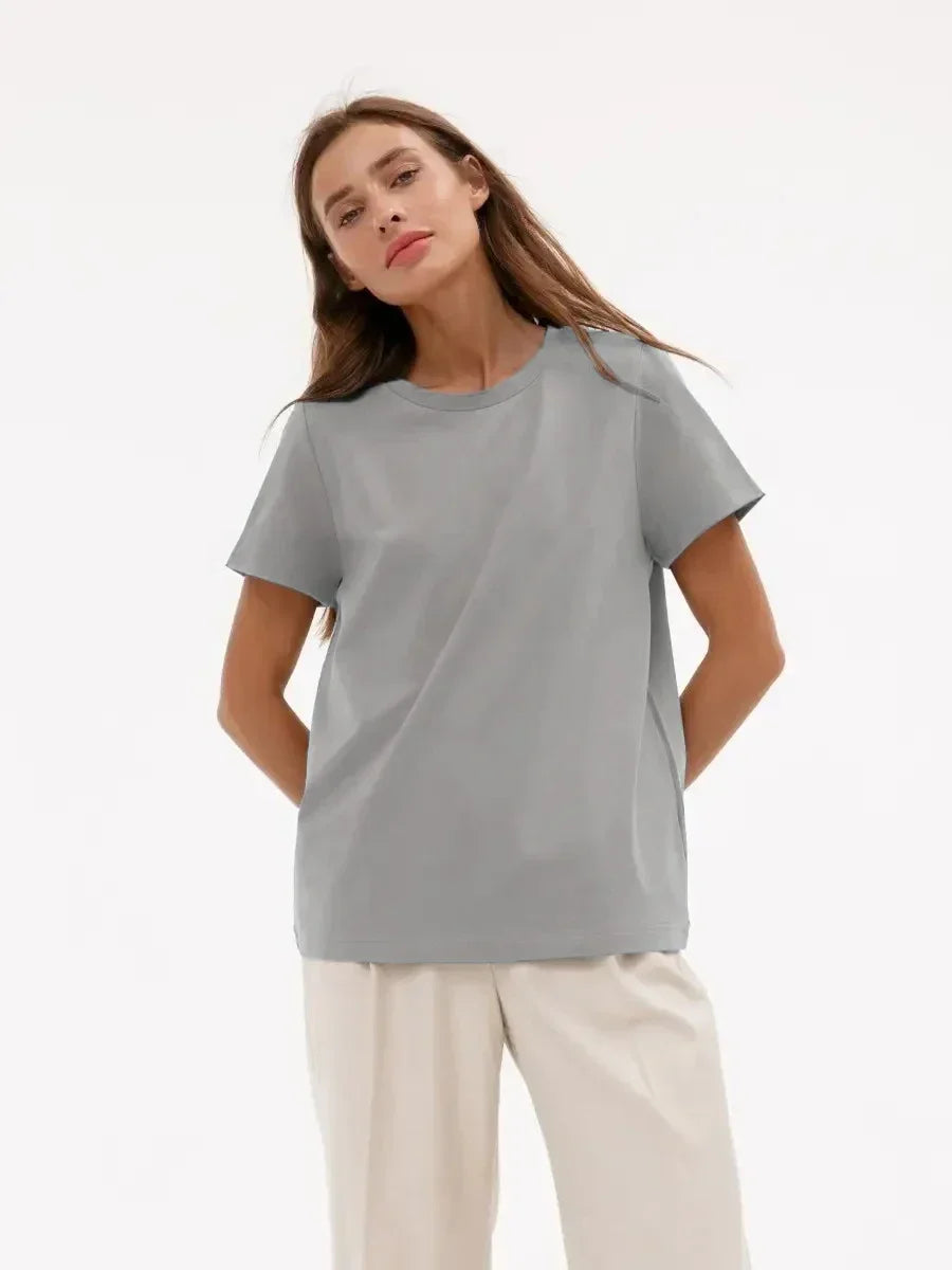 Bornladies Summer 100% Cotton Women's T-Shirt Bottoming Basic Fashionable Solid Lady Short Sleeve Loose Tops Shirts 230g/㎡ Tops
