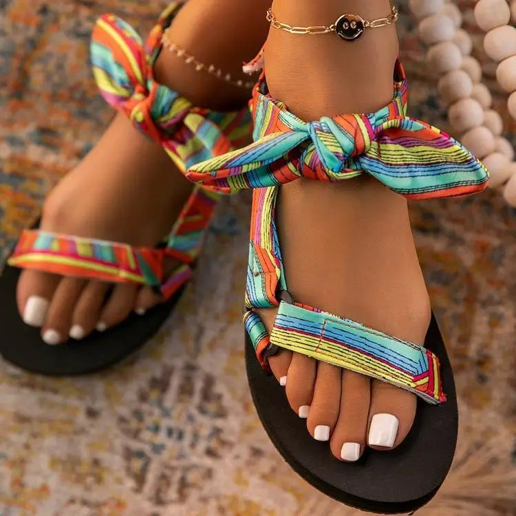 Summer Flat Women's Shoes Hemp Rope Set Foot Beach Sandals Outdoor