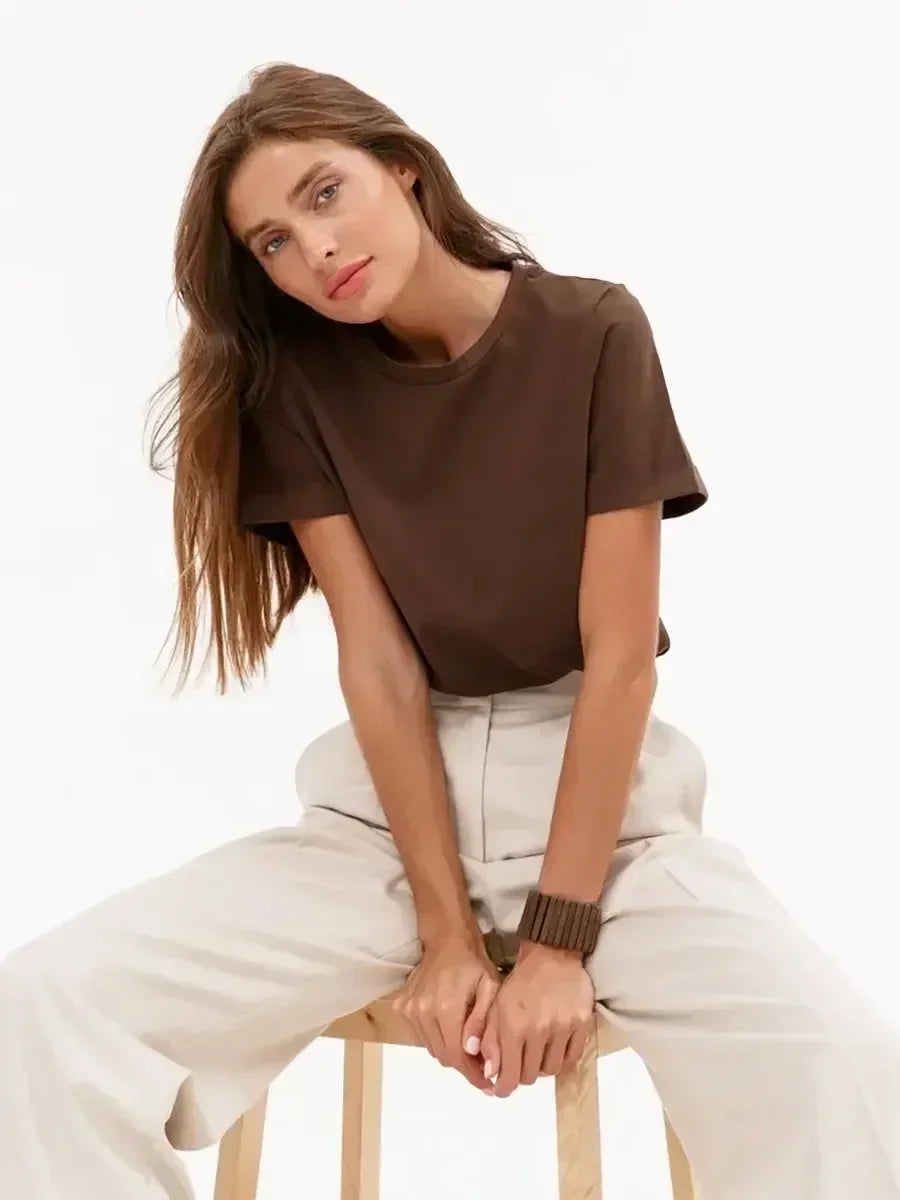 Bornladies Summer 100% Cotton Women's T-Shirt Bottoming Basic Fashionable Solid Lady Short Sleeve Loose Tops Shirts 230g/㎡ Tops