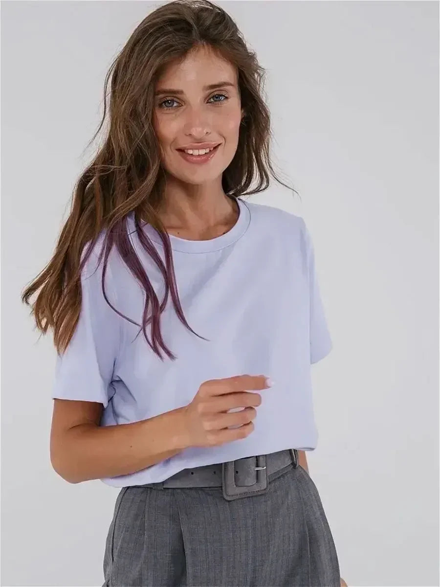 Bornladies Summer 100% Cotton Women's T-Shirt Bottoming Basic Fashionable Solid Lady Short Sleeve Loose Tops Shirts 230g/㎡ Tops