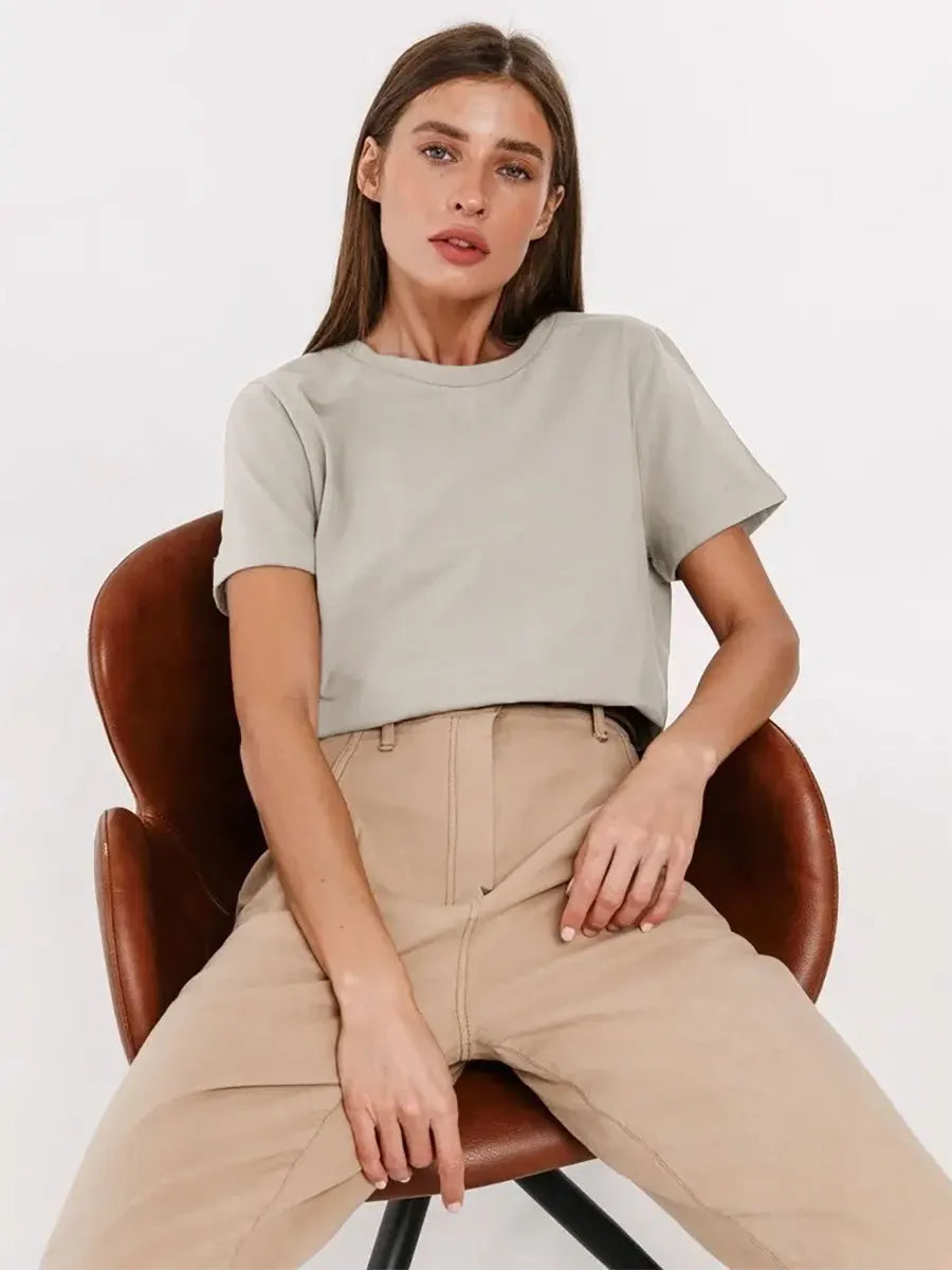 Bornladies Summer 100% Cotton Women's T-Shirt Bottoming Basic Fashionable Solid Lady Short Sleeve Loose Tops Shirts 230g/㎡ Tops