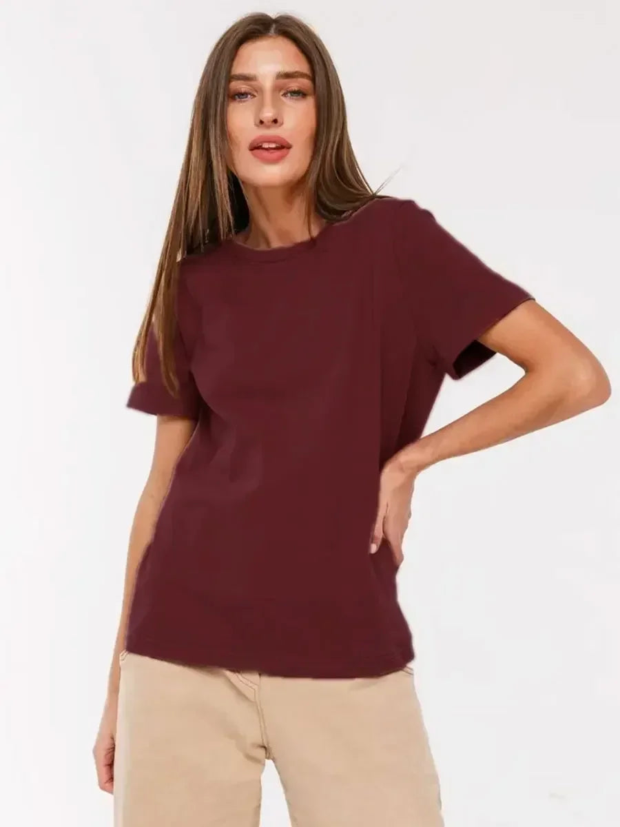 Bornladies Summer 100% Cotton Women's T-Shirt Bottoming Basic Fashionable Solid Lady Short Sleeve Loose Tops Shirts 230g/㎡ Tops