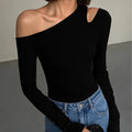Fashion Skew Collar Off-Shoulder Long-Sleeved T-Shirts